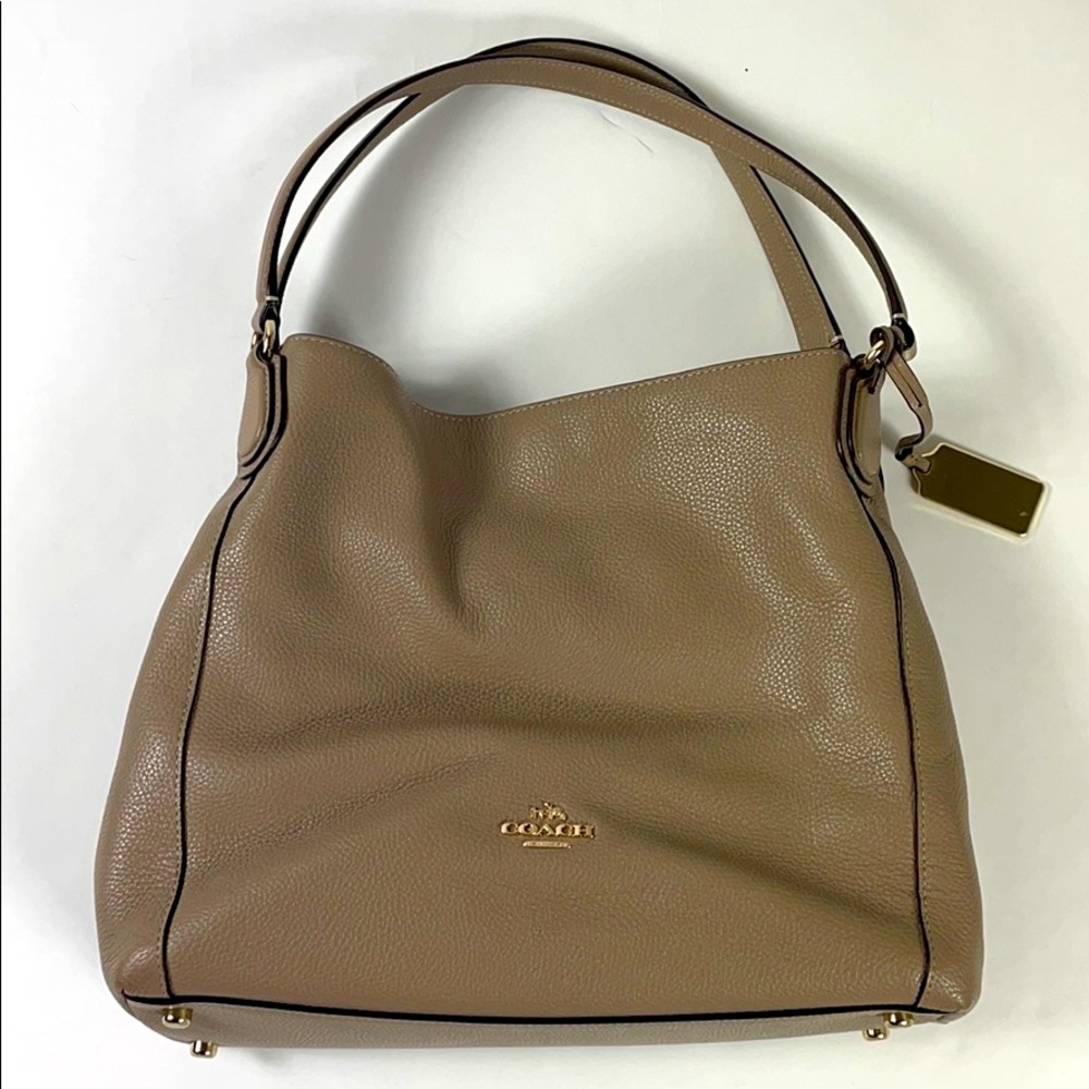 COACH Pebbled Leather Taupe Satchel